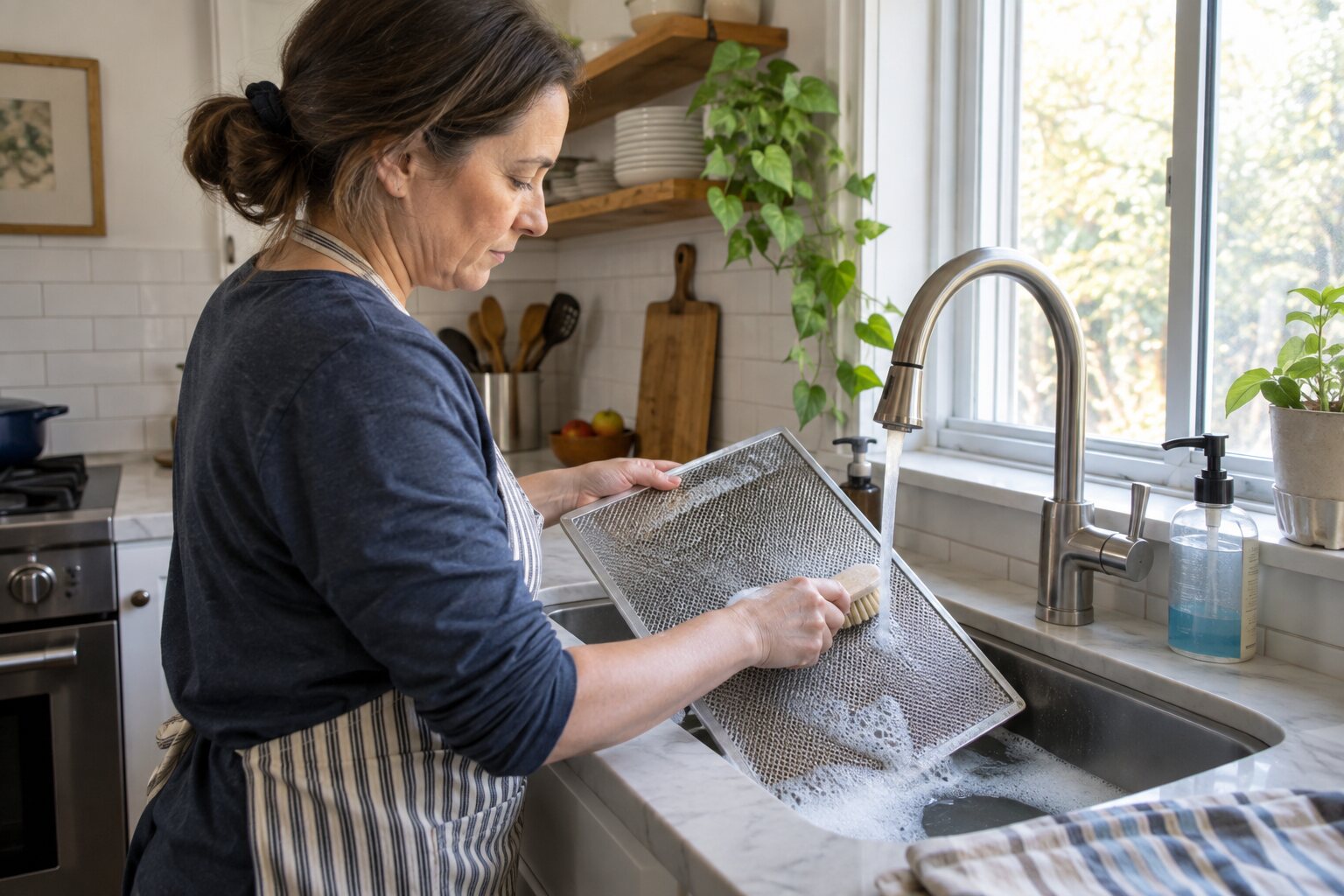 How to Clean a Greasy Range Hood Filter at the Kitchen Sink