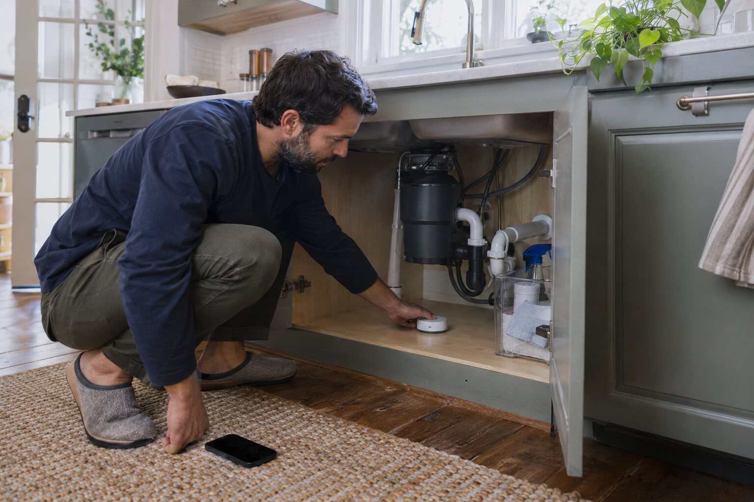 How to Place a Smart Water-Leak Sensor Under the Kitchen Sink