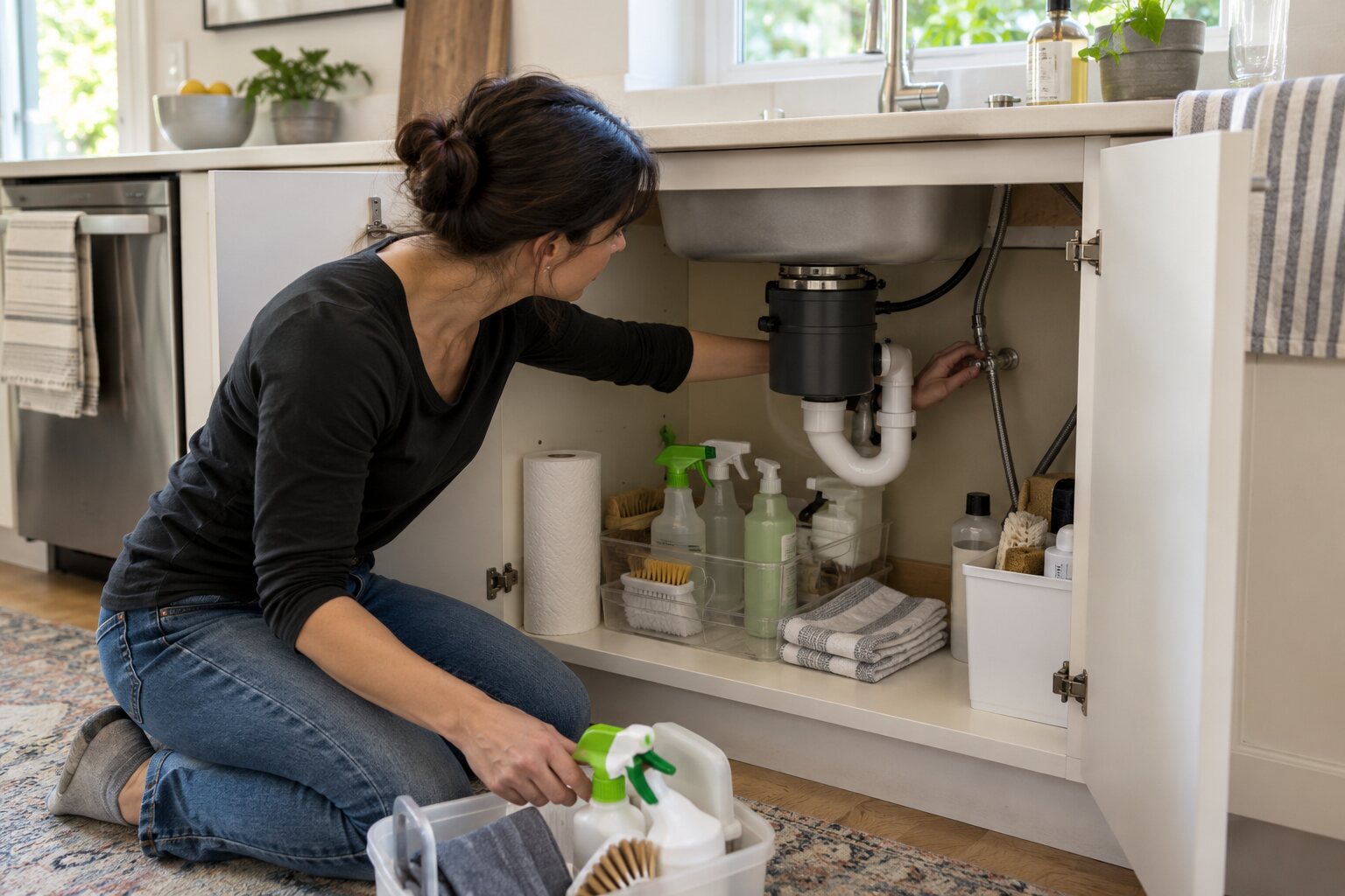 How to Organize Under the Kitchen Sink Around the Plumbing