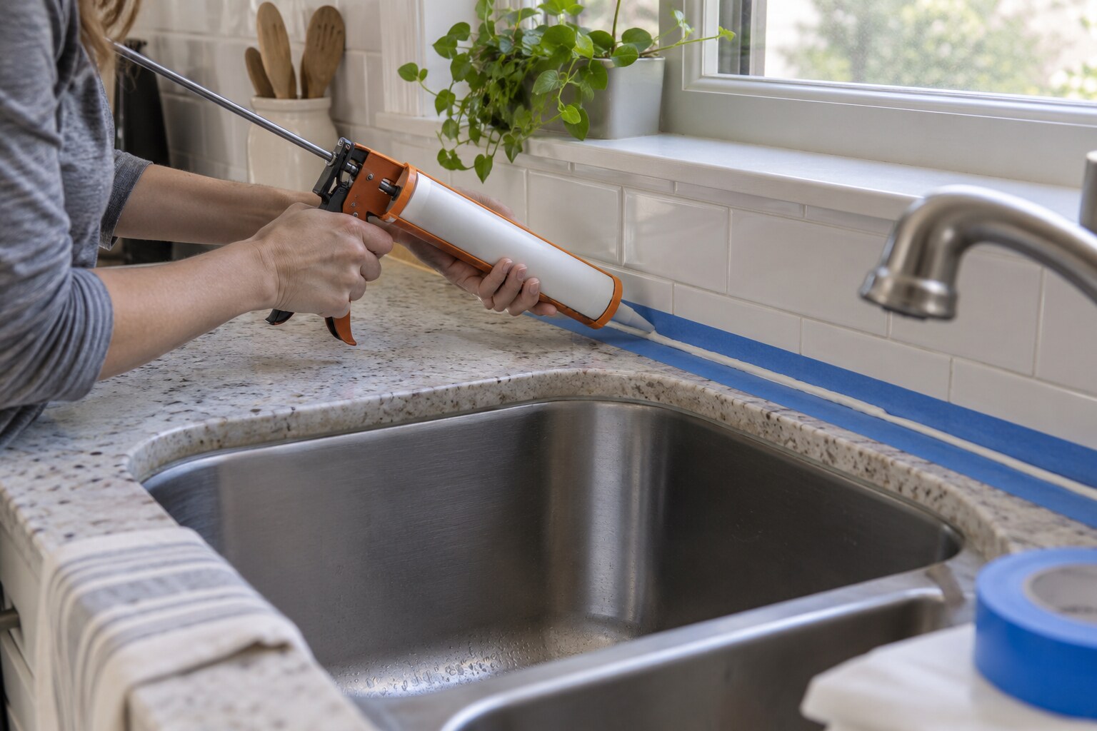 How to Replace Worn Caulk Along a Kitchen Sink Backsplash
